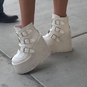 Demonia low white trinity platform boots